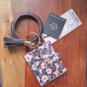 Nanette Lepore Floral Card Holder with Purple Tassel Keychain